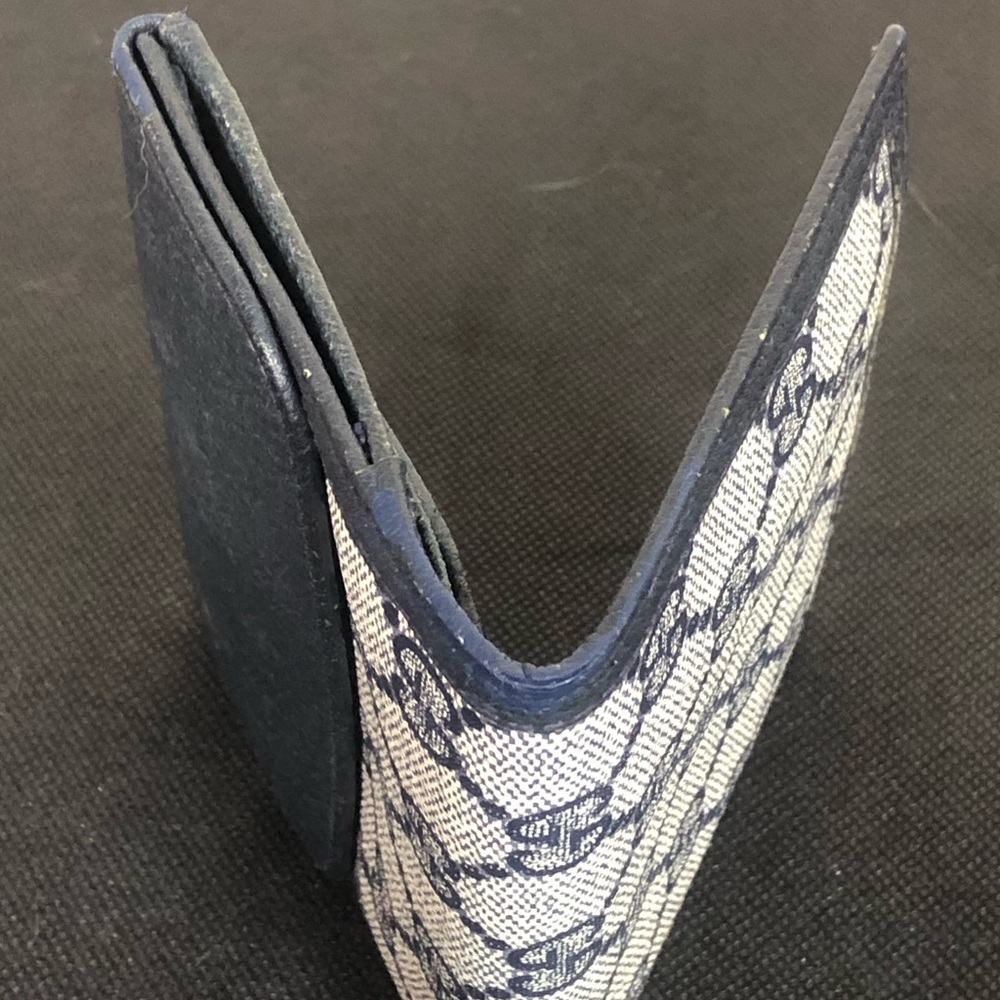 GUCCI GG Web Monogram Navy Blue Leather Coated Canvas Compact Bifold Wallet - Picture 14 of 17